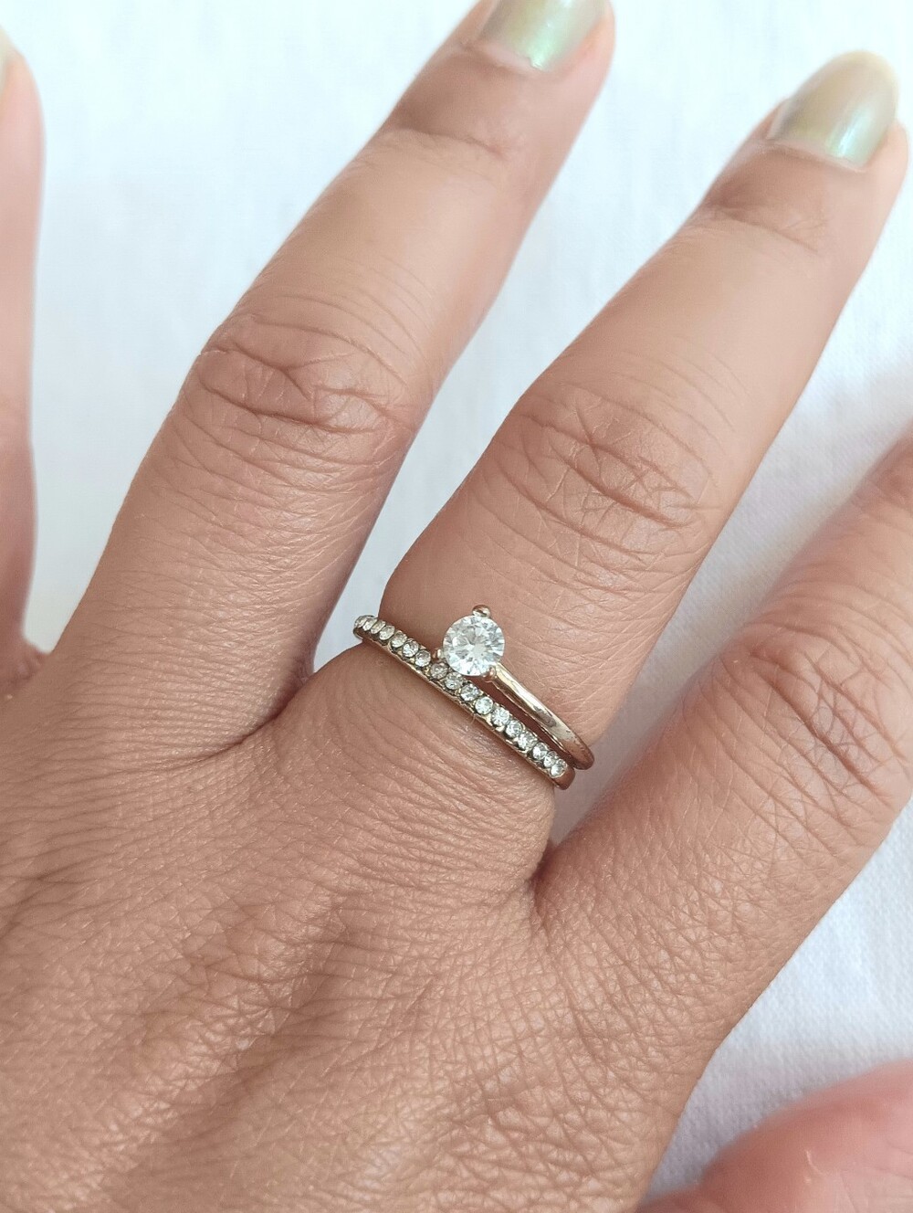 Classic Solitaire and Pave Stackable Ring Size 7